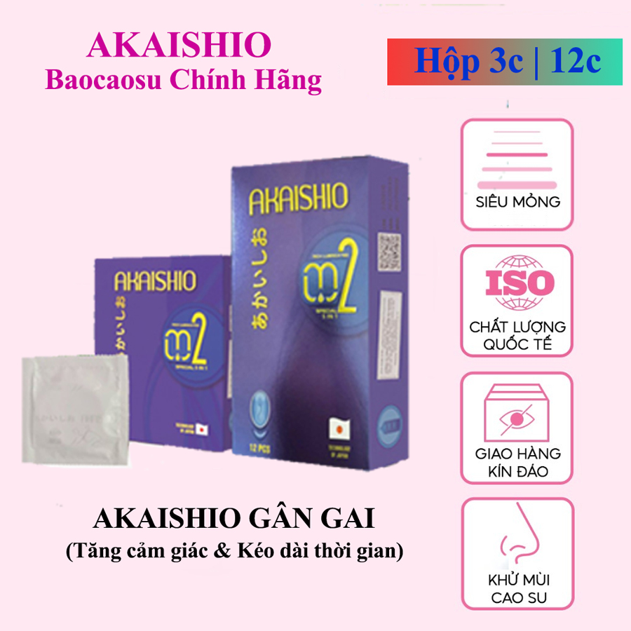 Bao cao su AKAISHIO gân gai – Hộp 12 chiếc