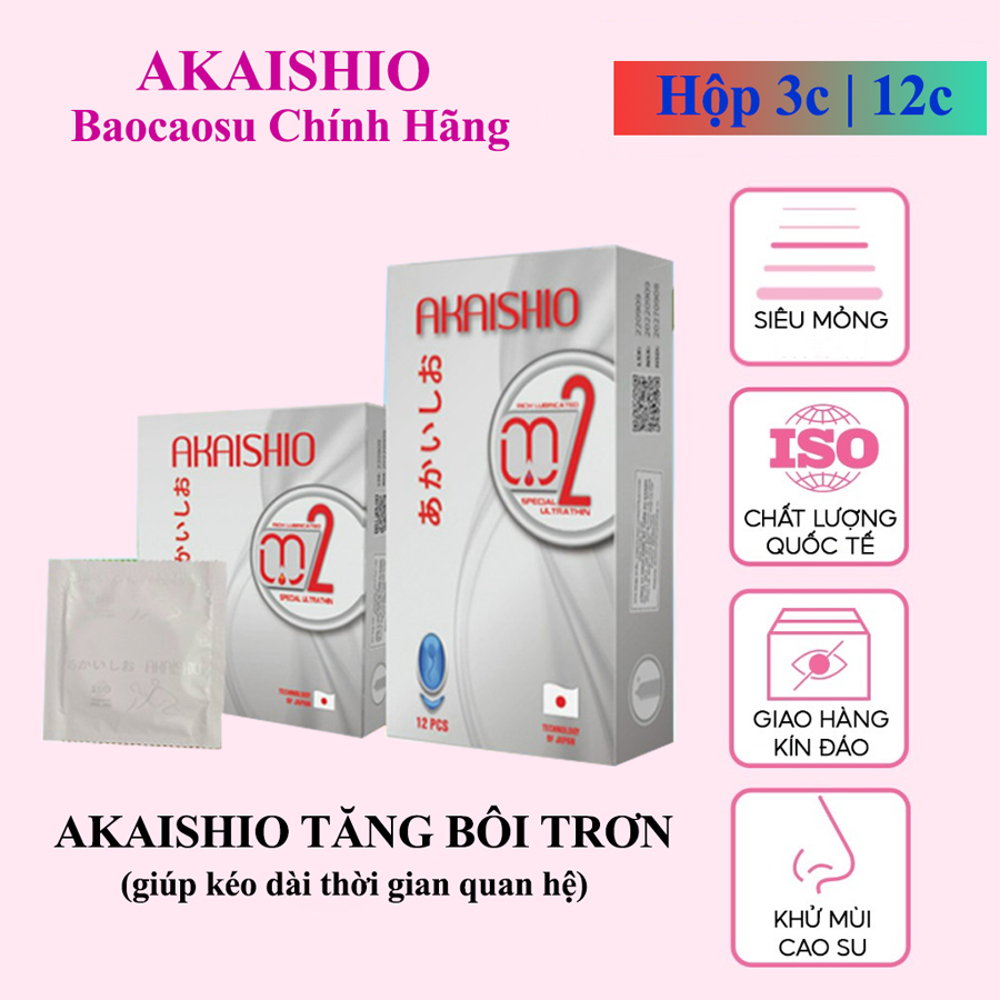 Bao cao su AKAISHIO Tăng Bôi trơn hộp 12 chiếc