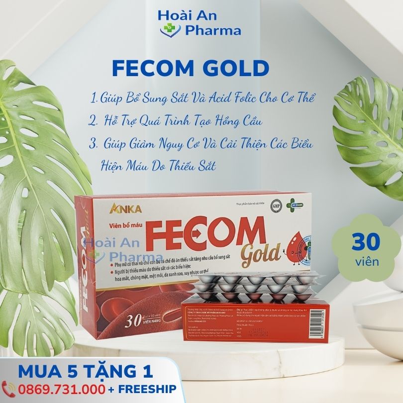 Fecom Gold – Viên uống bổ sung Sắt và Acid Folic cho cơ thể.